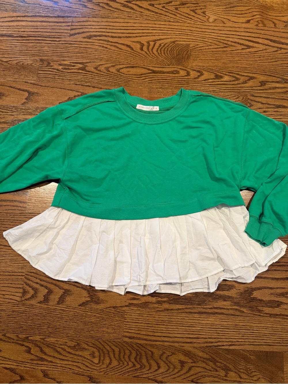 Altar'd State Green Sweatshirt with White Ruffled Hem